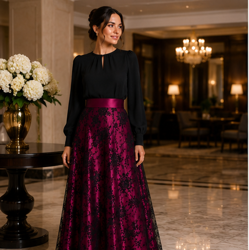 Satin Lace Skirt - long